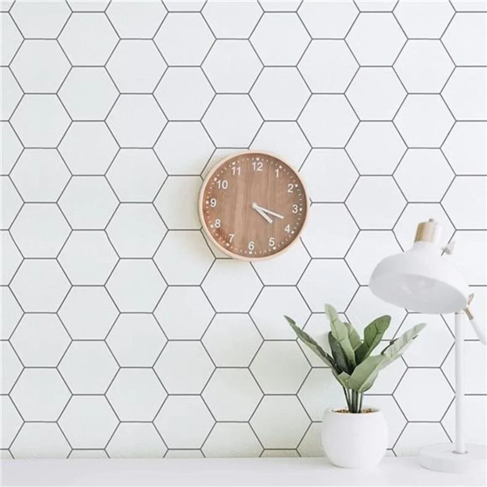 White Hexagon White Vinyl Wallpaper 59